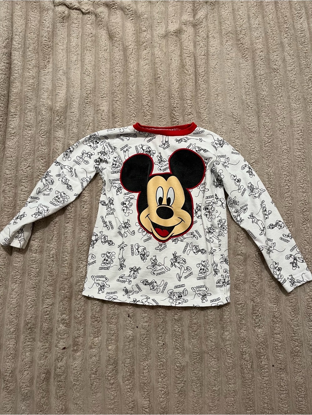 Disney Mickey Mouse White & Black Kids Long-Sleeve Shirt with Red Trim